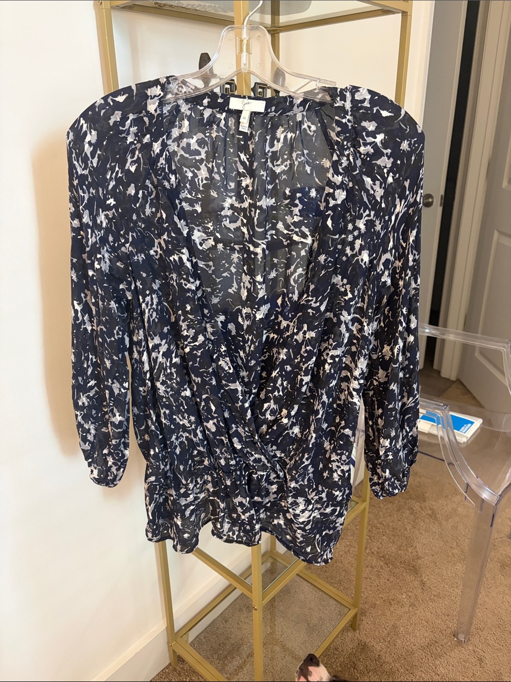 Joie Navy and White Printed Wrap Blouse